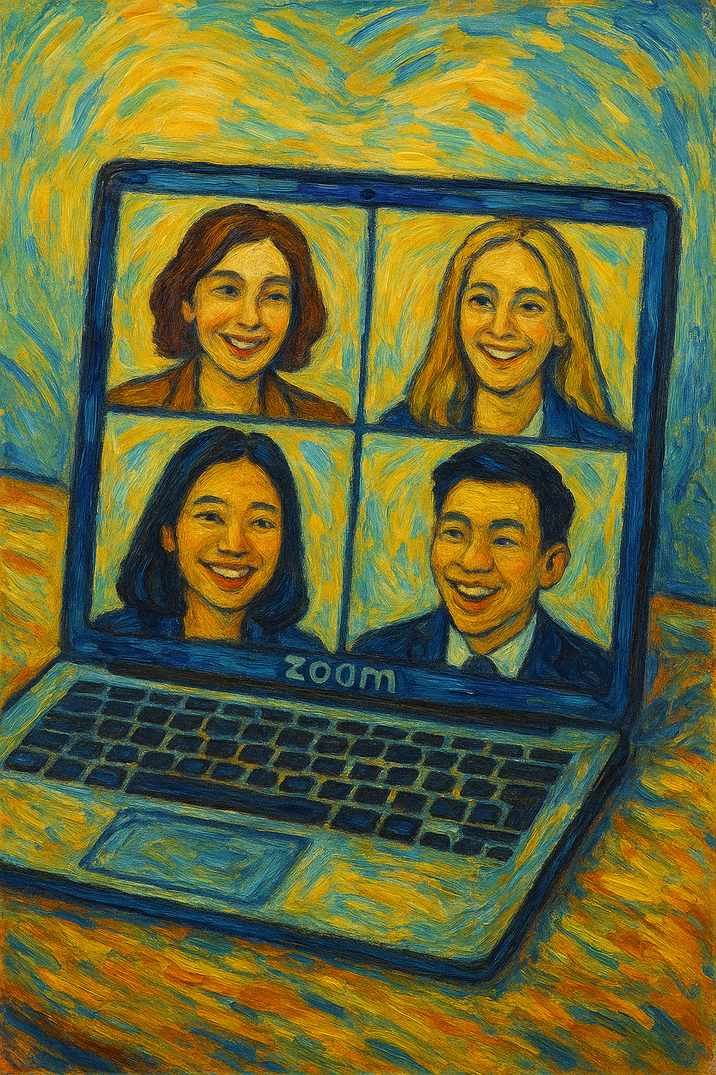 Blue Inbox team on Zoom - Hanna, Hon, Erica, and Micaela